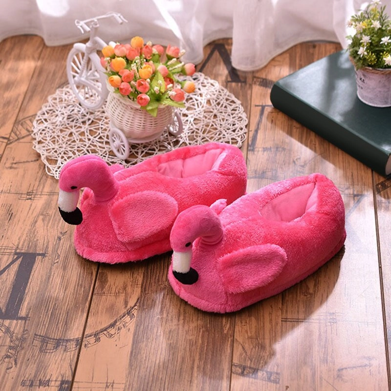 Animal Slippers Winter Women Home Slippers Indoor Warm Flamingo Cartoon