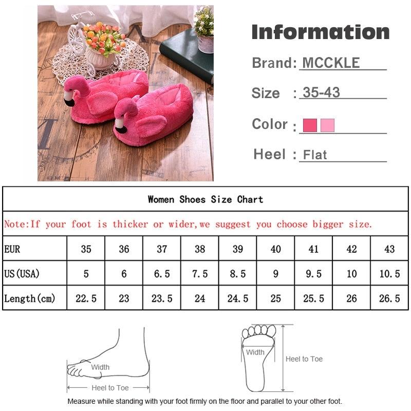 Animal Slippers Winter Women Home Slippers Indoor Warm Flamingo Cartoon