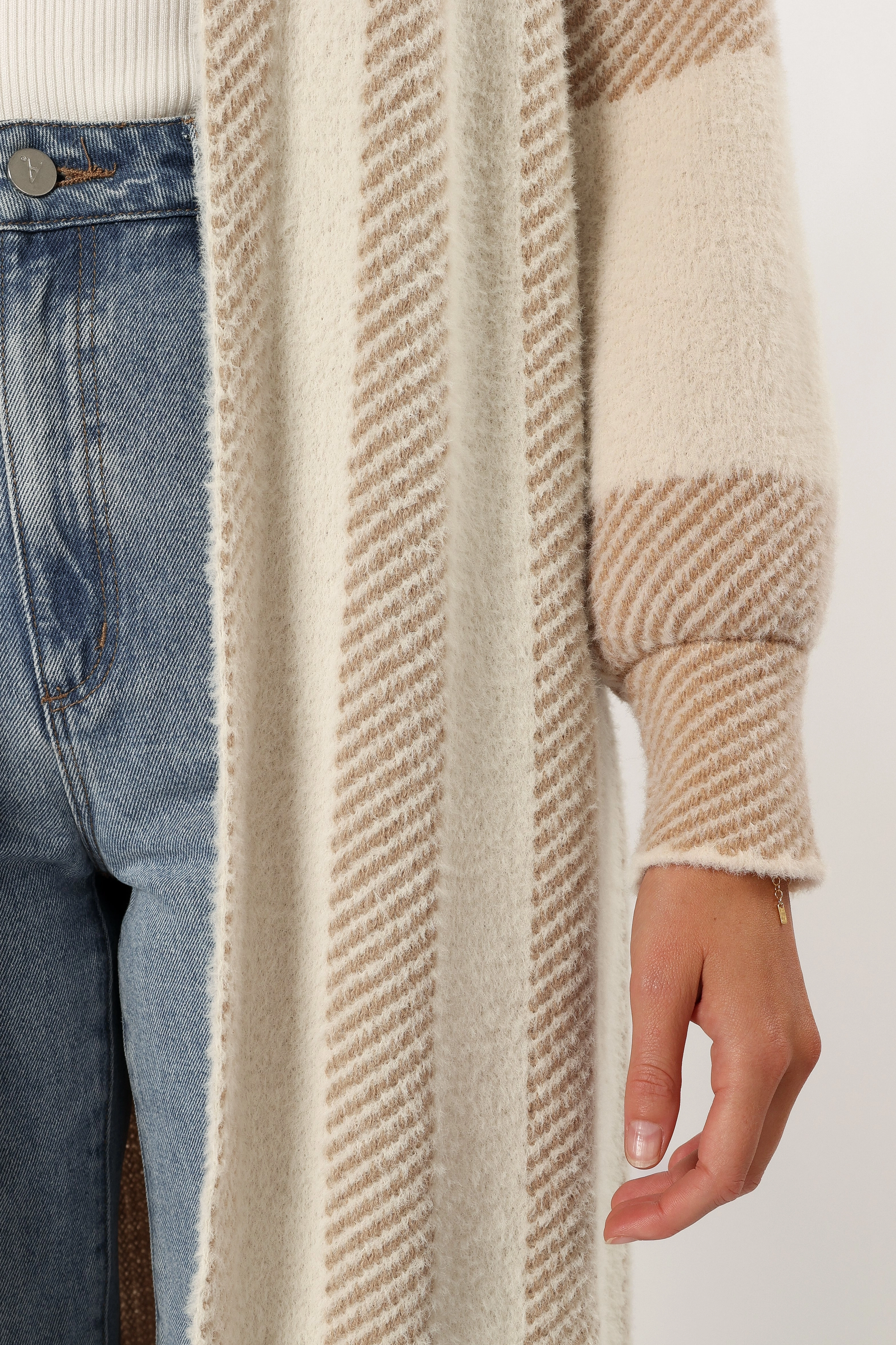 Anita Stripe Long Cardigan - Beige