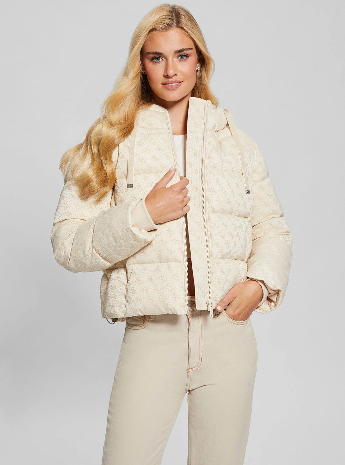 Beige Logo Daisy Puffer Jacket