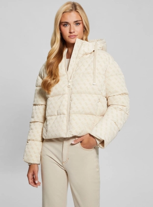 Beige Logo Daisy Puffer Jacket