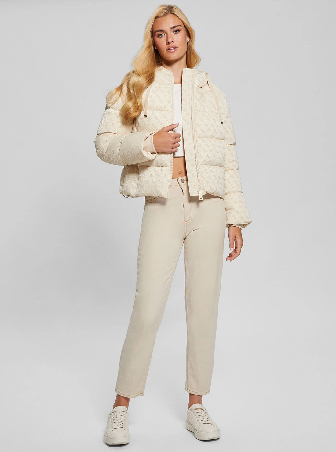 Beige Logo Daisy Puffer Jacket