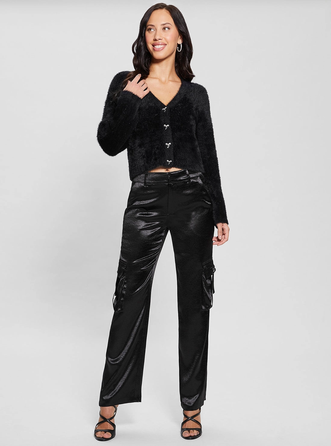 Black Bow Button Knit Cardigan