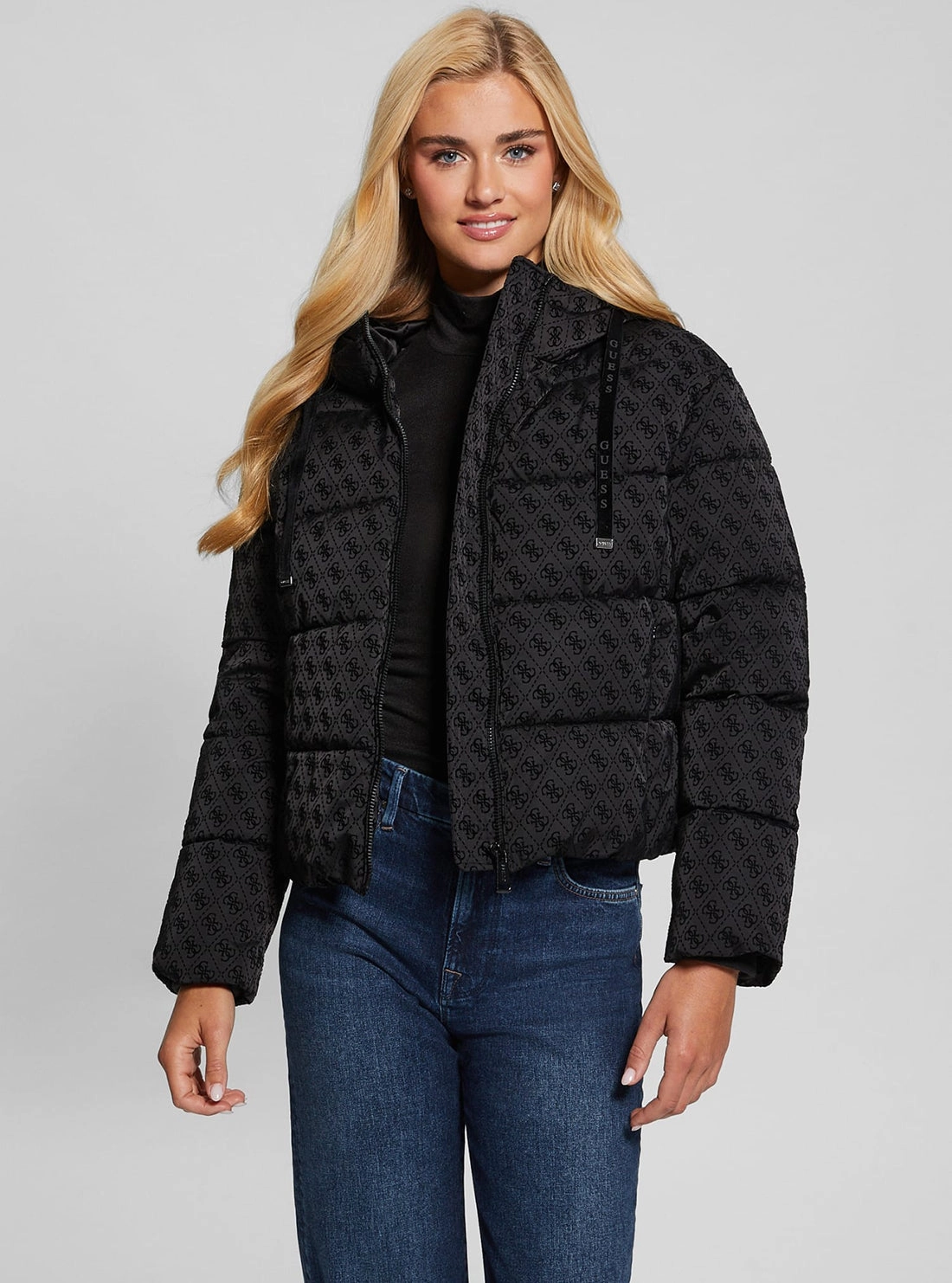 Black Logo Daisy Puffer Jacket