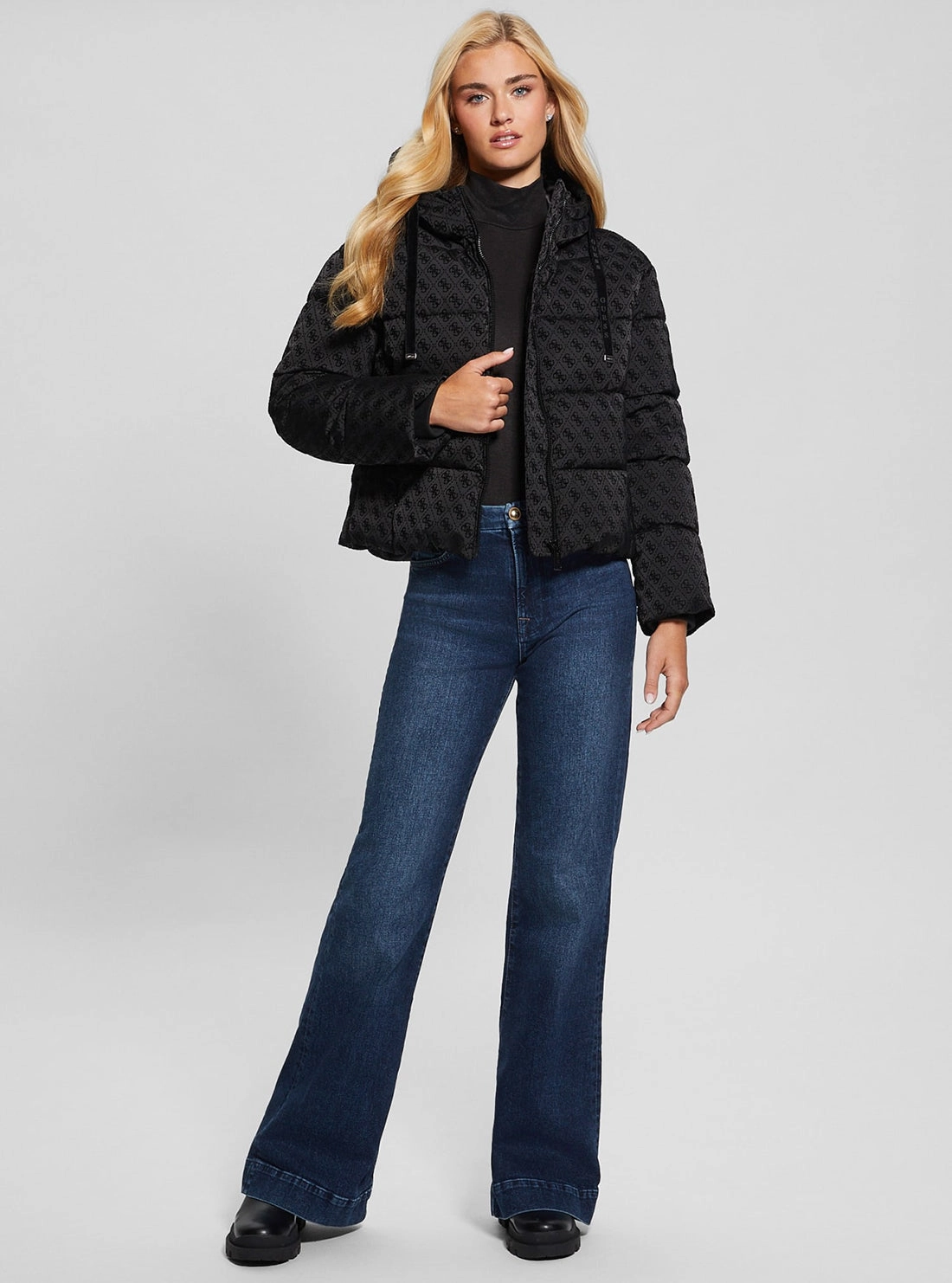 Black Logo Daisy Puffer Jacket