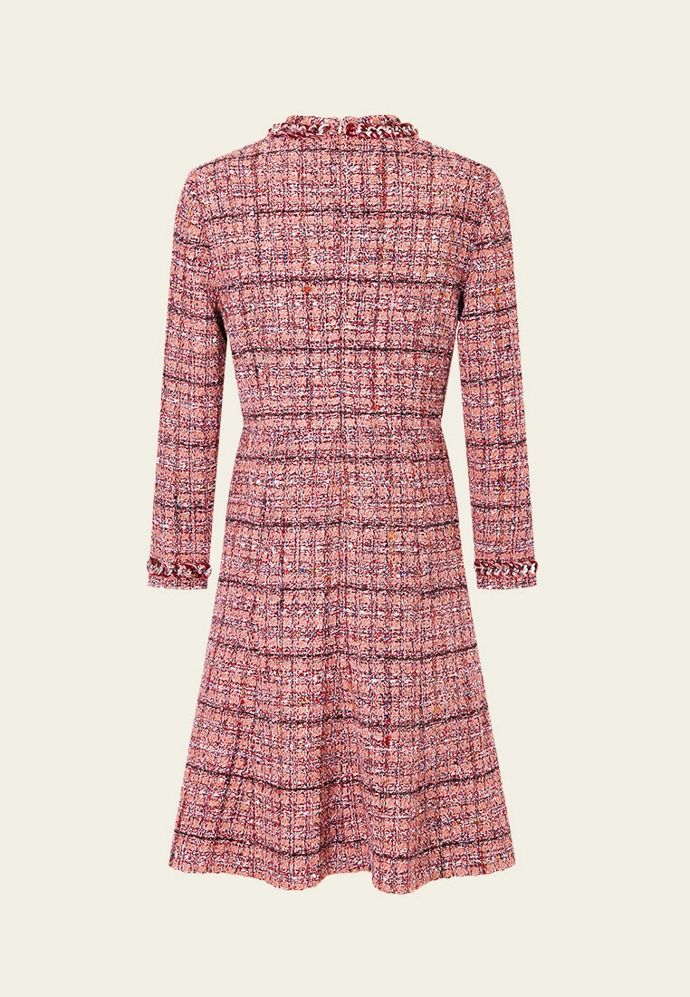 Checked Braid-trim Patch Pocket A-line Dress