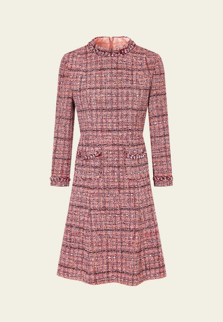Checked Braid-trim Patch Pocket A-line Dress