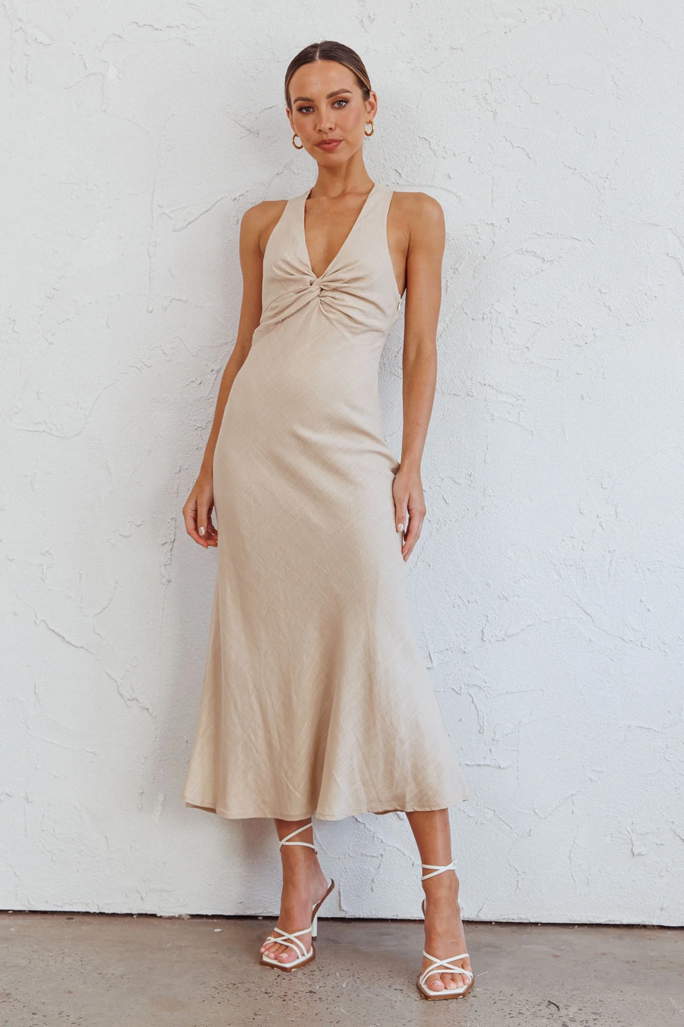 Coastal Charm Twist Back Maxi Dress Oat