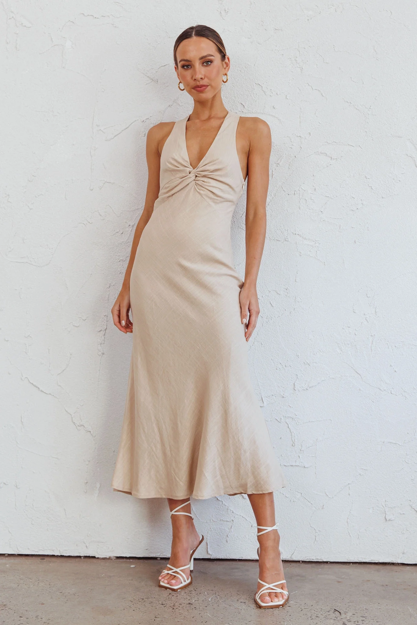 Coastal Charm Twist Back Maxi Dress Oat