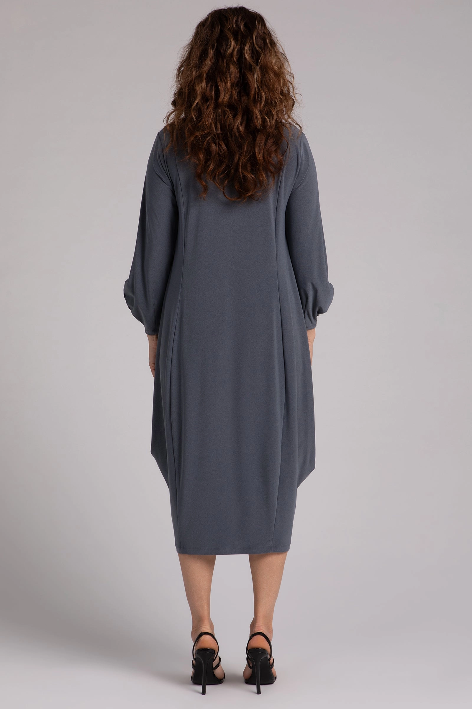 Easy Crew Neck Lantern Dress | Melange Gunmetal