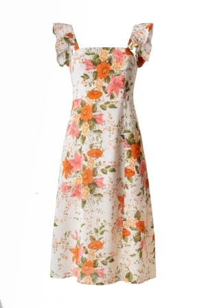 Floral Print A-line Midi Dress