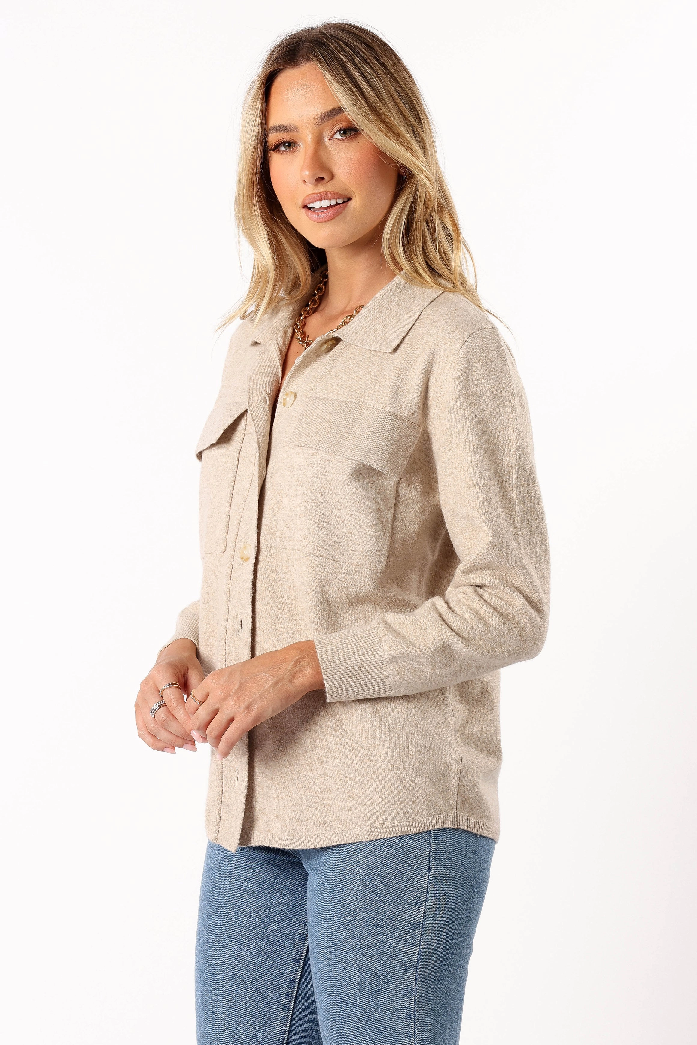 Hailee Long Sleeve Button Down Top - Oatmeal