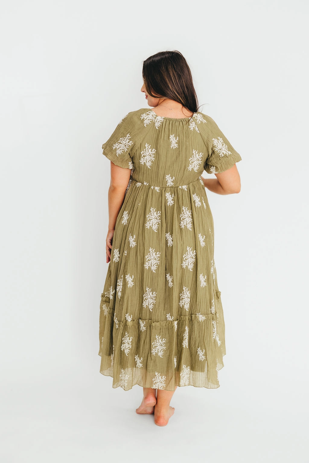 Hallie Embroidered Maxi Dress in Olive - Bump Friendly & Inclusive Sizing (S-3XL)