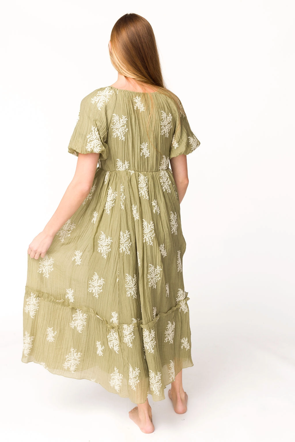 Hallie Embroidered Maxi Dress in Olive - Bump Friendly & Inclusive Sizing (S-3XL)