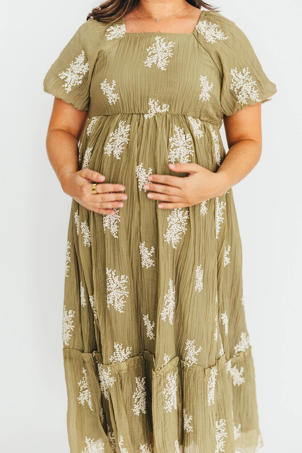 Hallie Embroidered Maxi Dress in Olive - Bump Friendly & Inclusive Sizing (S-3XL)