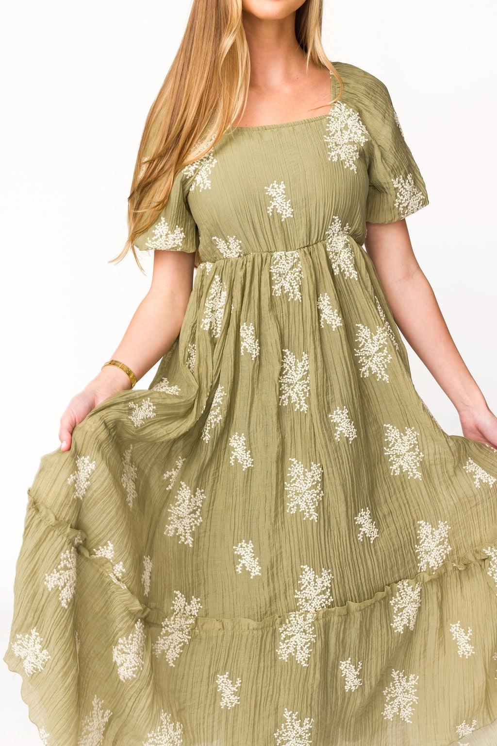 Hallie Embroidered Maxi Dress in Olive - Bump Friendly & Inclusive Sizing (S-3XL)