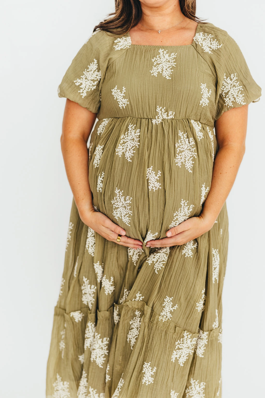 Hallie Embroidered Maxi Dress in Olive - Bump Friendly & Inclusive Sizing (S-3XL)