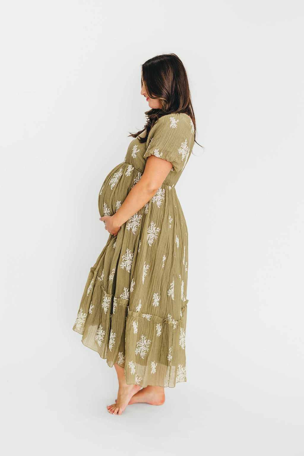 Hallie Embroidered Maxi Dress in Olive - Bump Friendly & Inclusive Sizing (S-3XL)