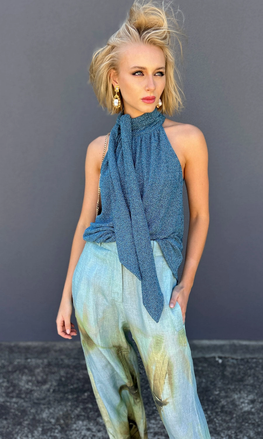Hoss Lurex Glam Halter - Sapphire