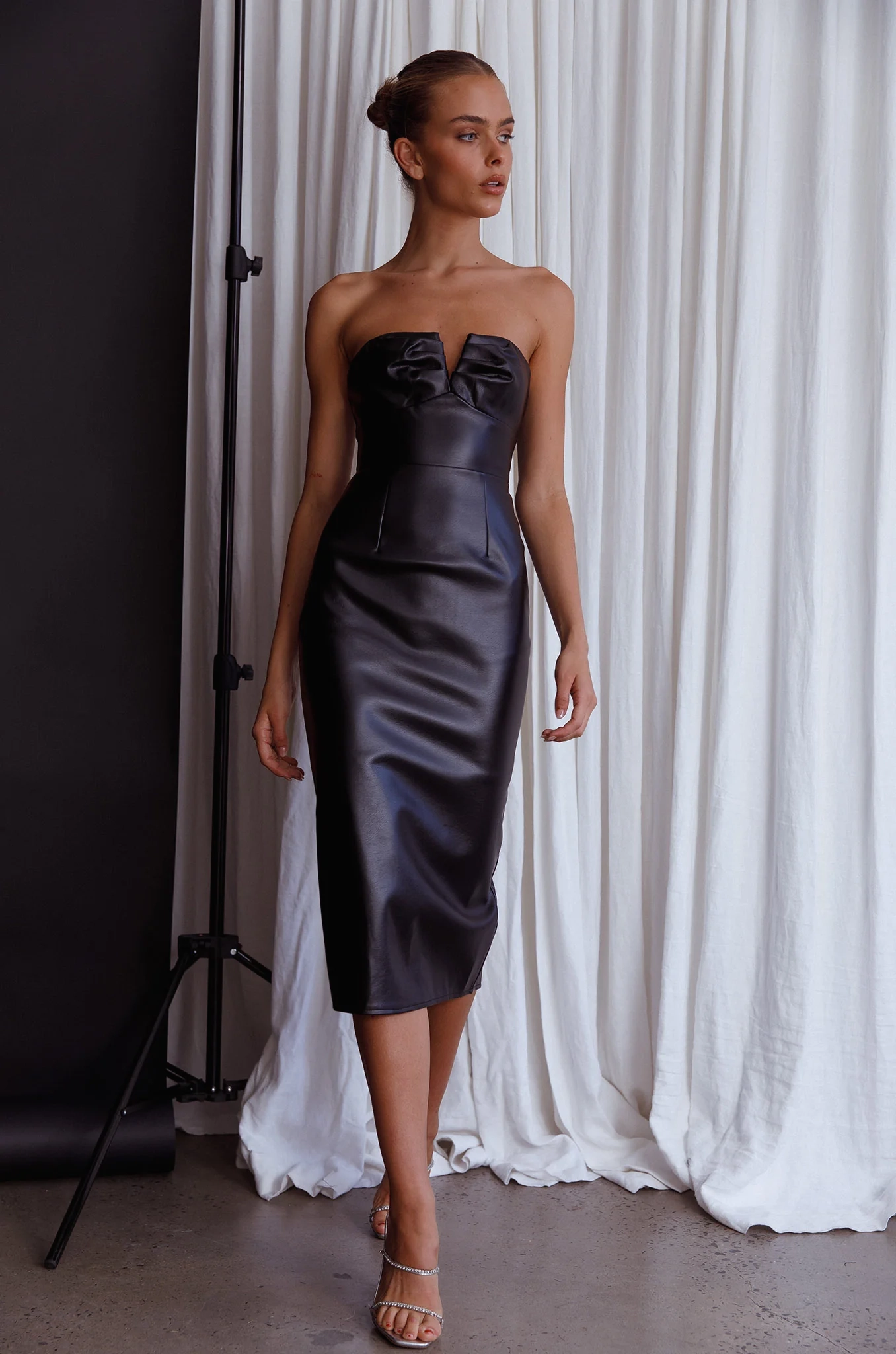Intuition Strapless Faux Leather Dress Black