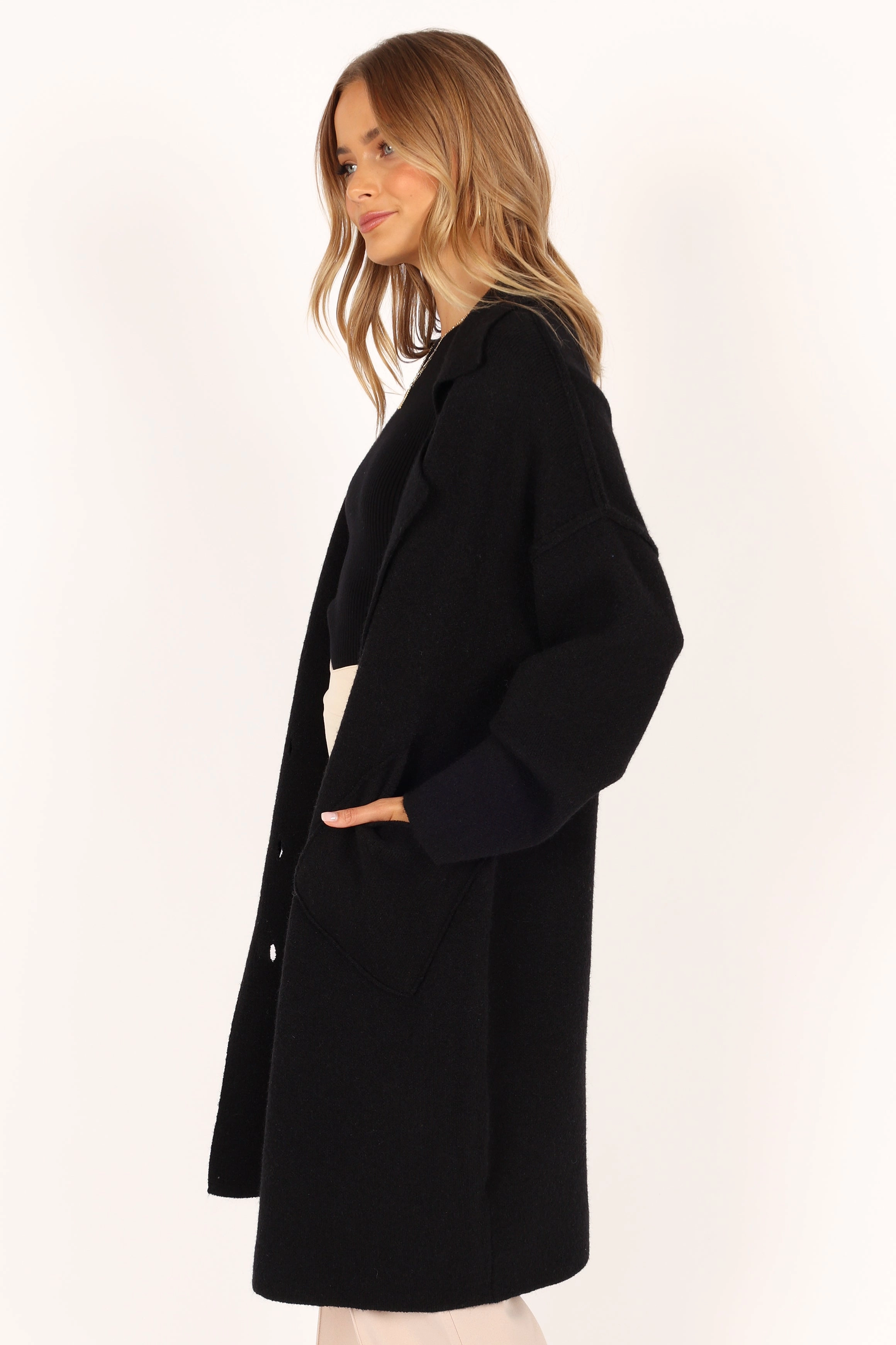 Ivy Button Front Coatigan - Black