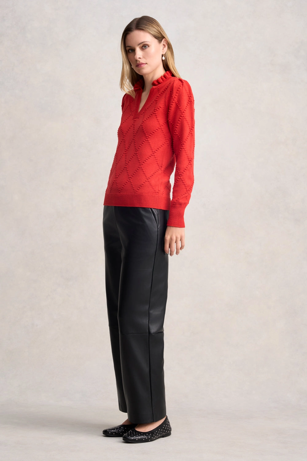 Jacquard Wool Jumper - Tomato