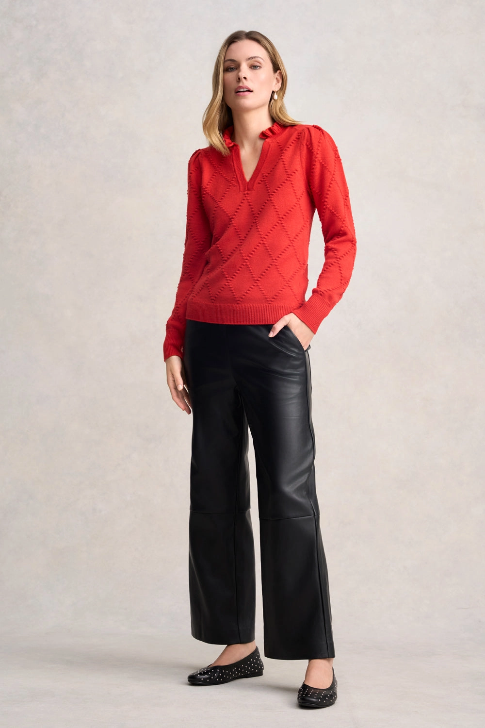 Jacquard Wool Jumper - Tomato
