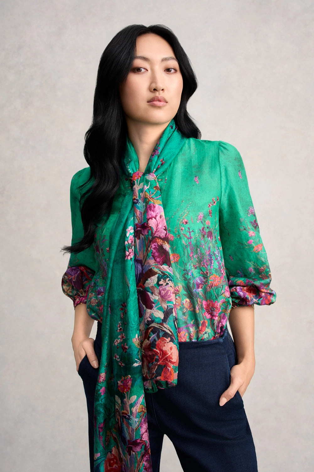 Jade Botanical Silk Scarf