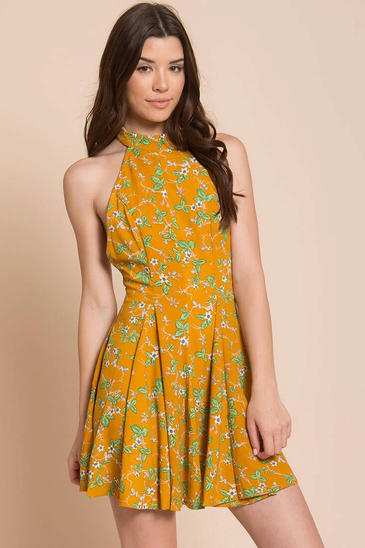 Janessa Floral Print Dress Mustard