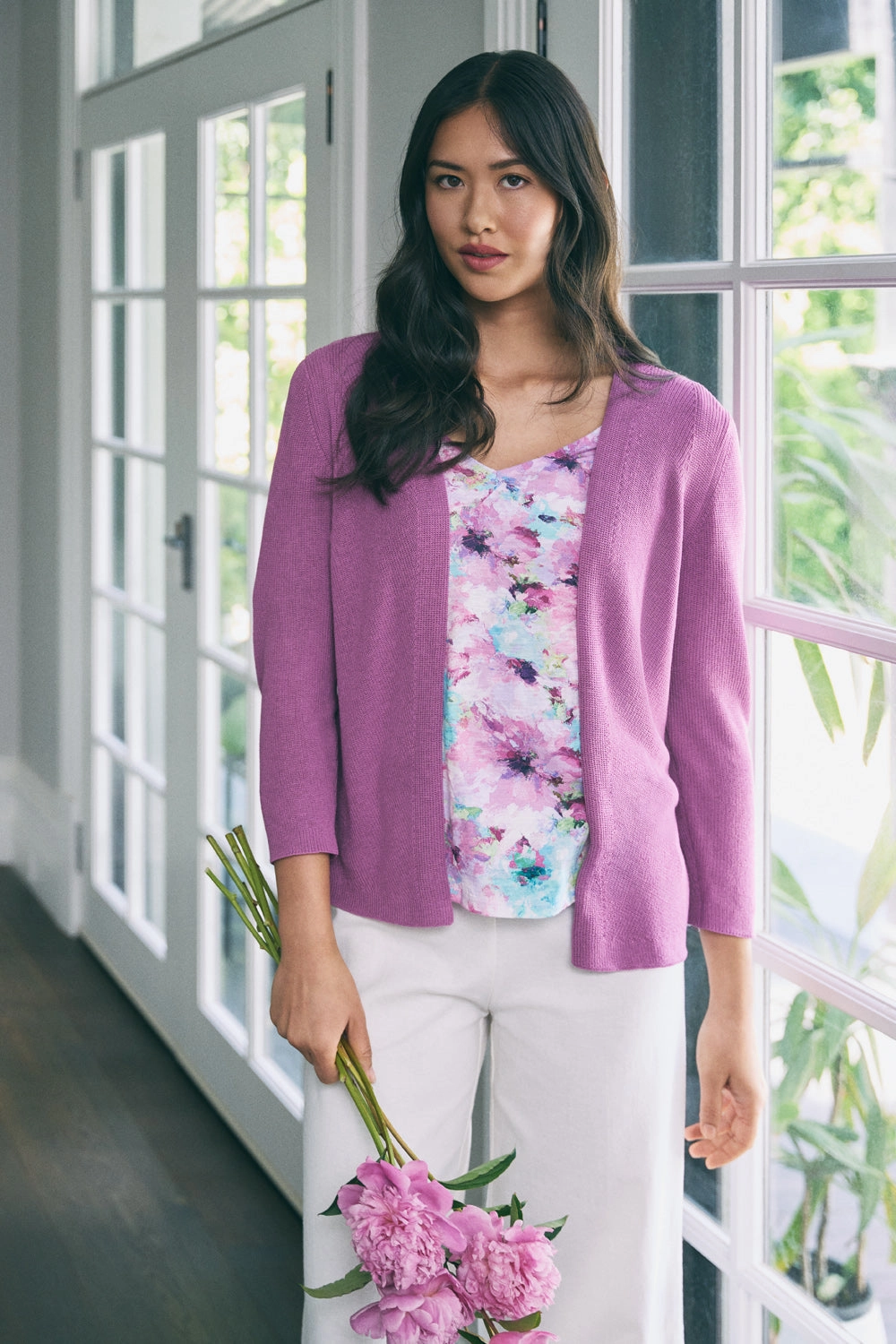 Knitted 3/4 Sleeve Cardigan - First Bloom