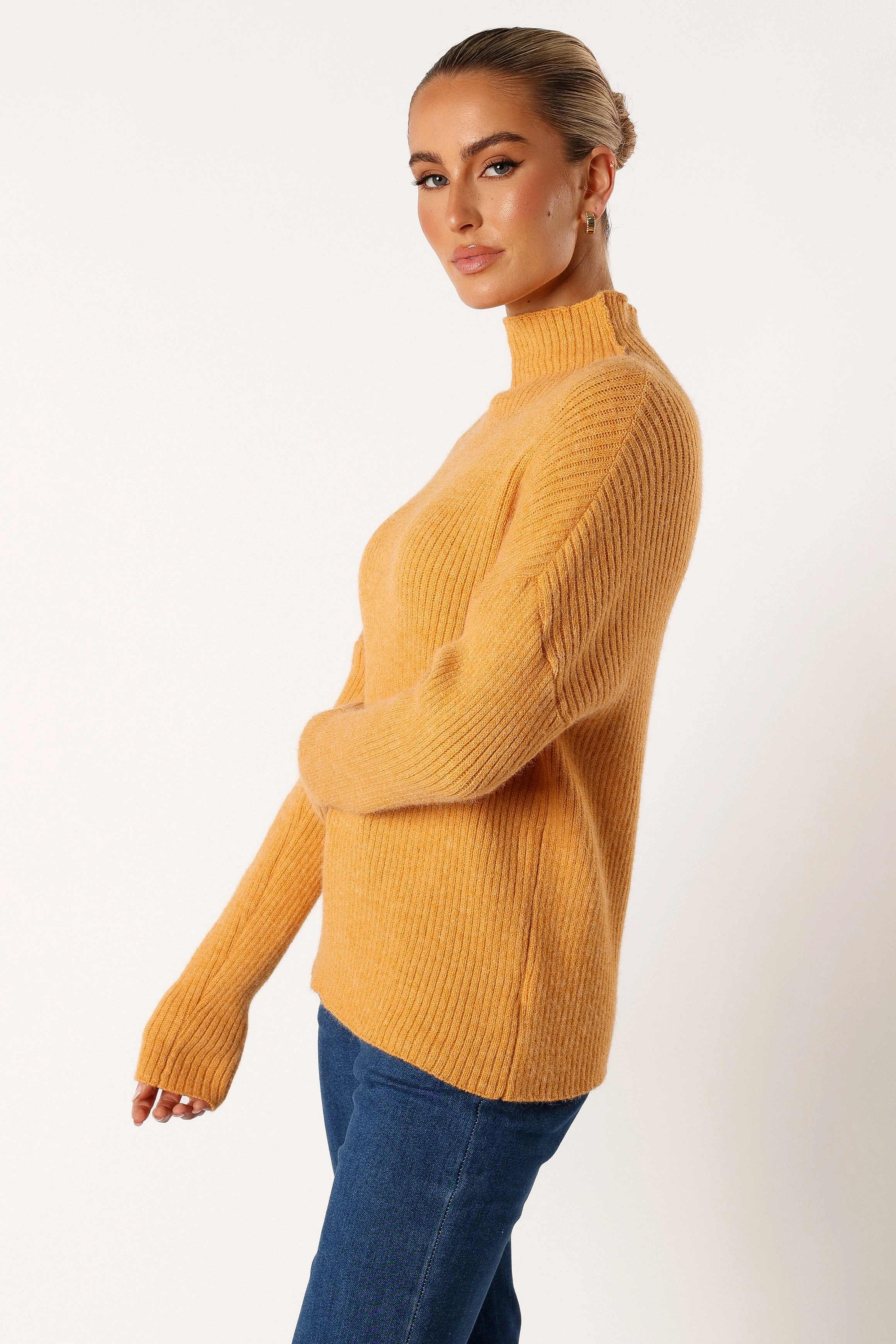 Kora Mock Neck Knit Sweater - Camel
