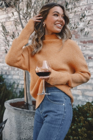 Kora Mock Neck Knit Sweater - Camel