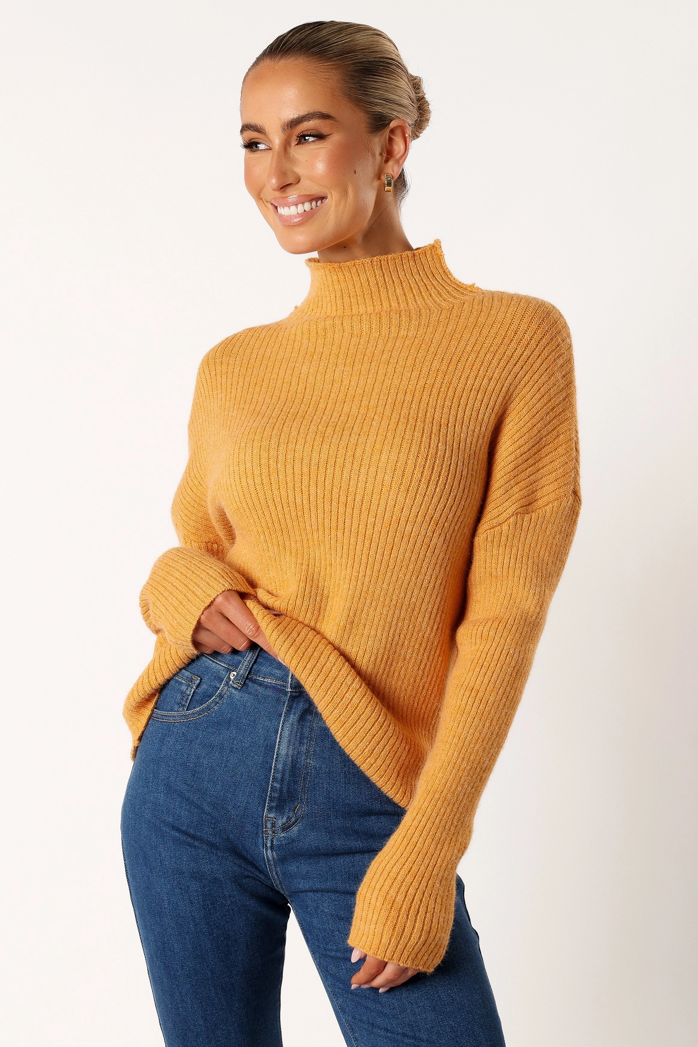 Kora Mock Neck Knit Sweater - Camel