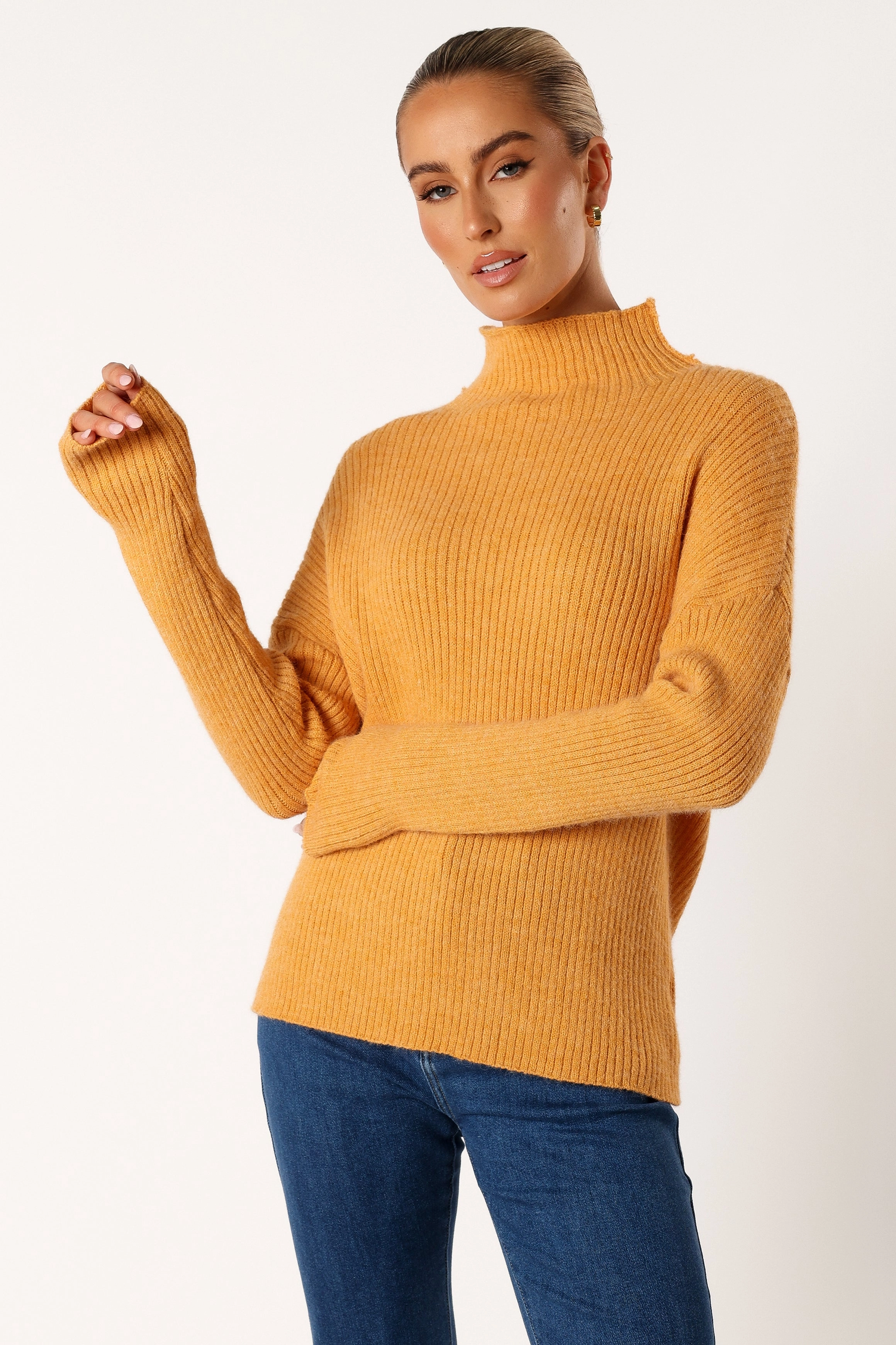 Kora Mock Neck Knit Sweater - Camel