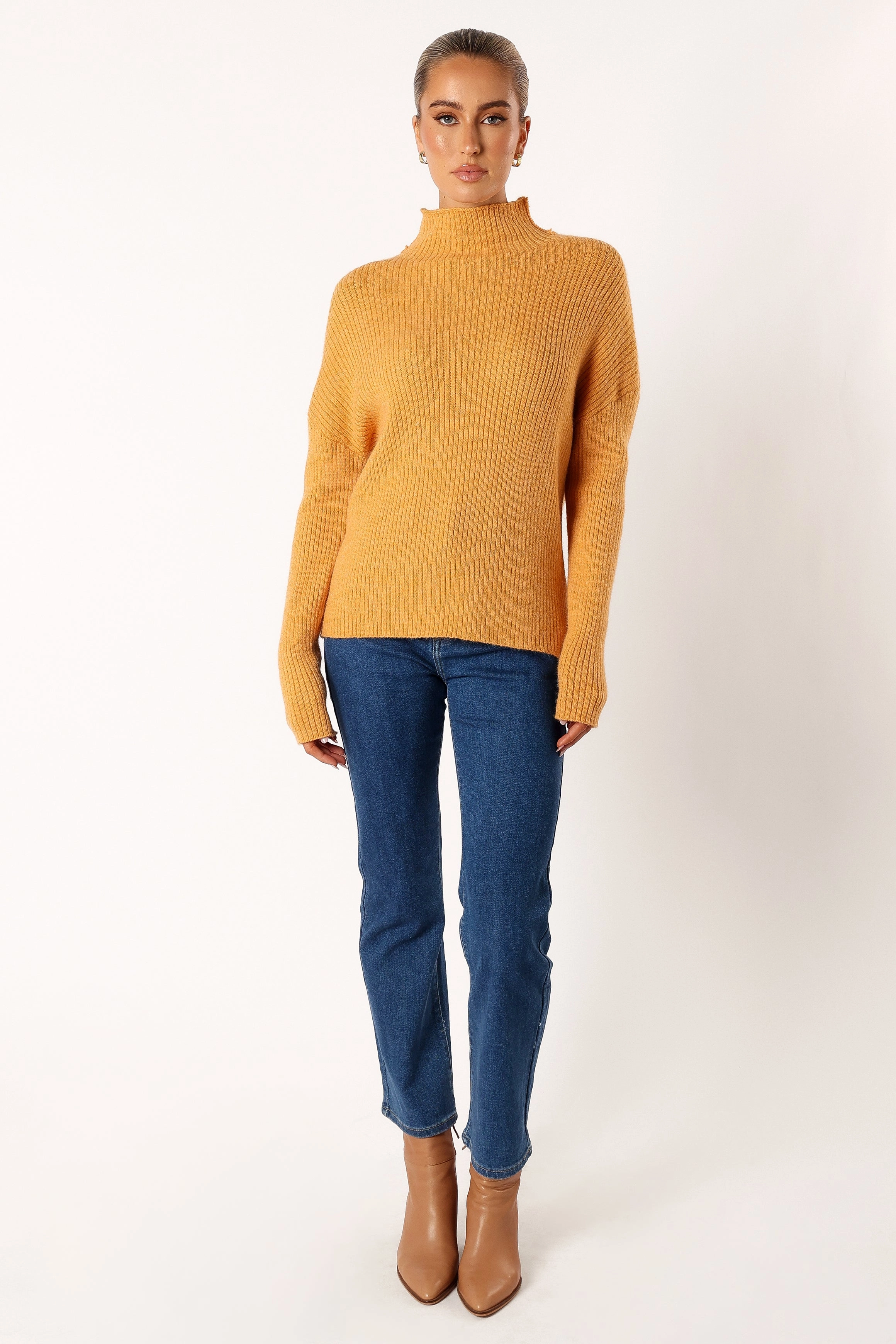 Kora Mock Neck Knit Sweater - Camel