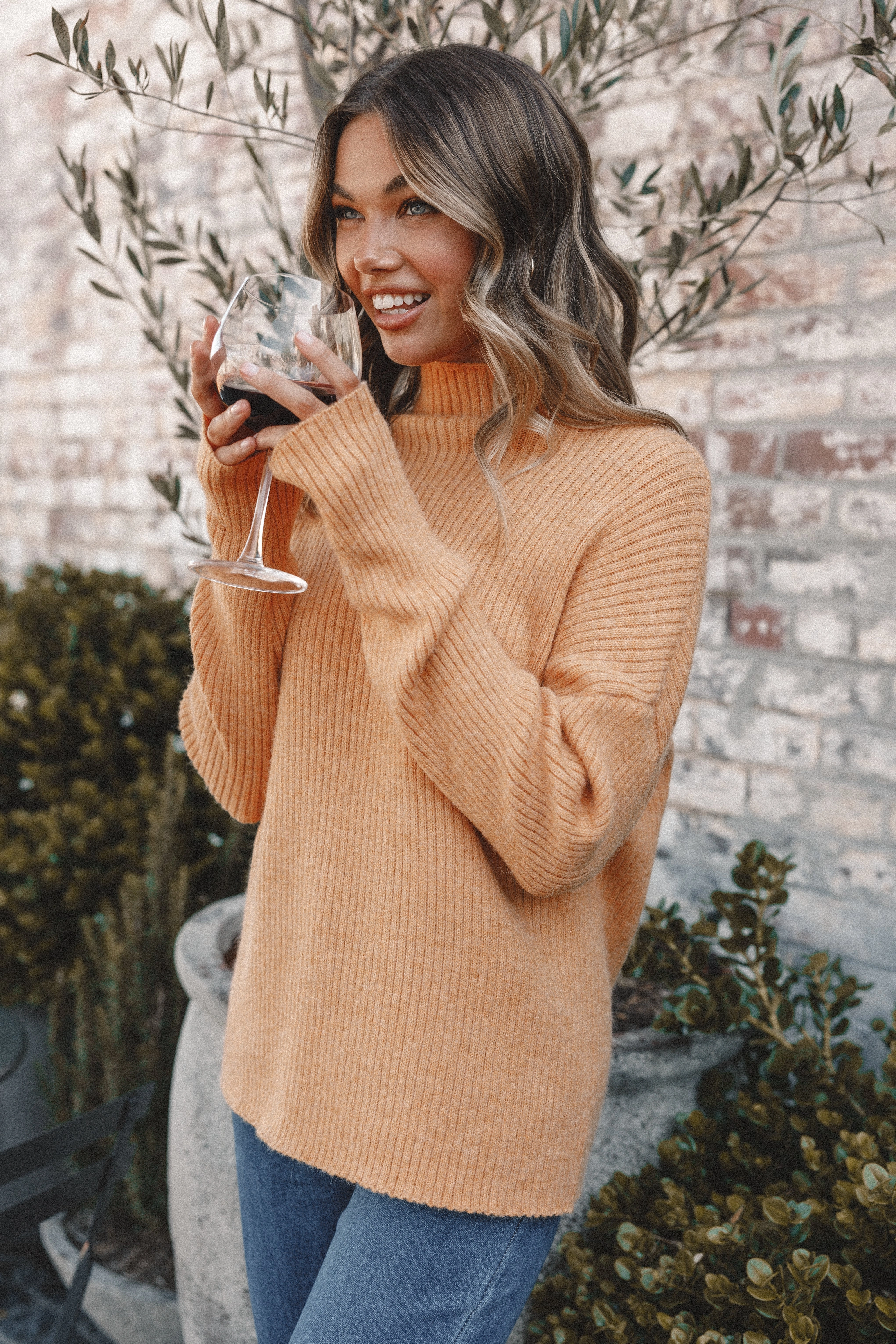 Kora Mock Neck Knit Sweater - Camel