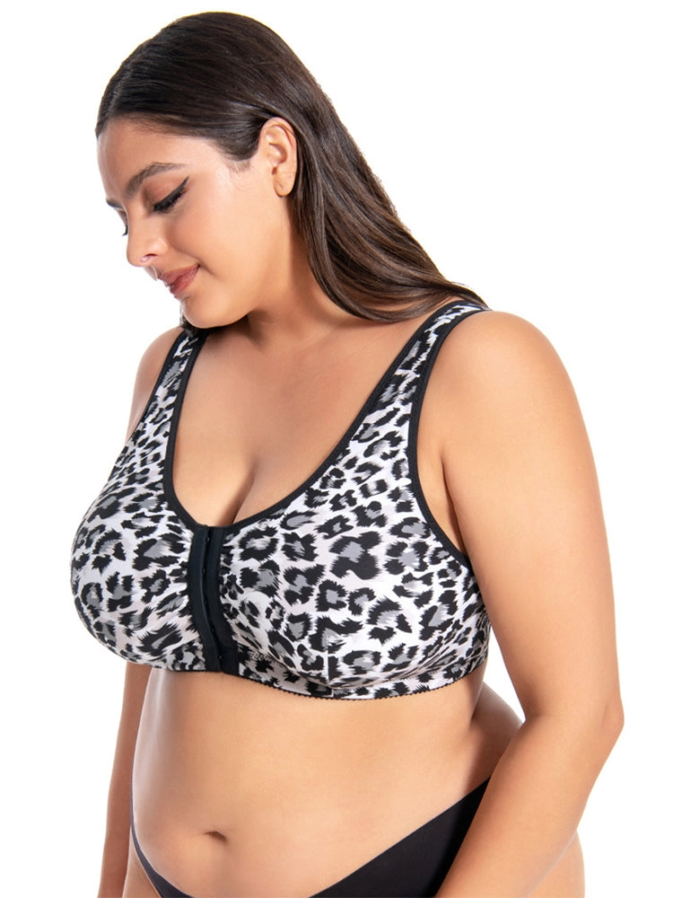 Leopard Print Front-Closure Wireless Bra