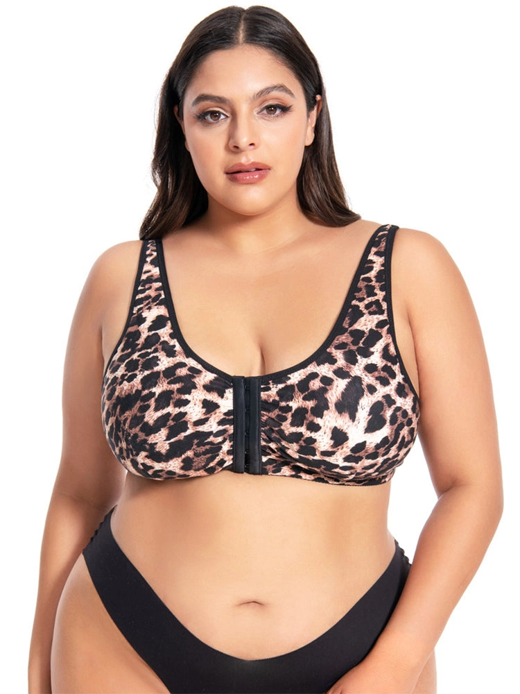 Leopard Print Front-Closure Wireless Bra