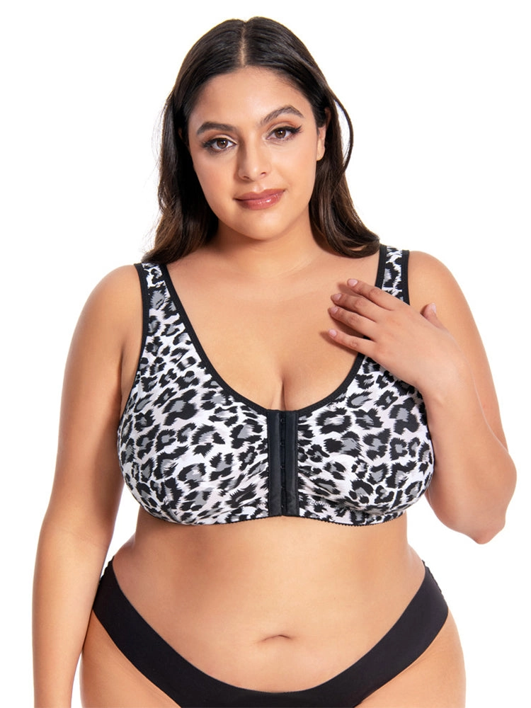 Leopard Print Front-Closure Wireless Bra