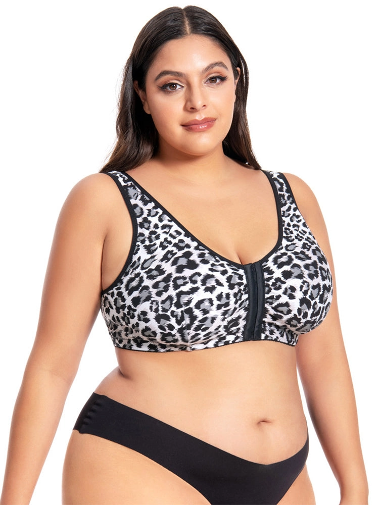 Leopard Print Front-Closure Wireless Bra