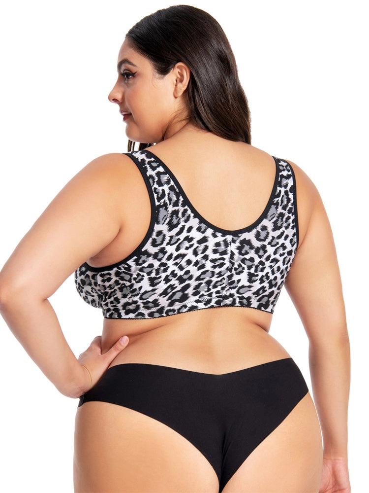 Leopard Print Front-Closure Wireless Bra