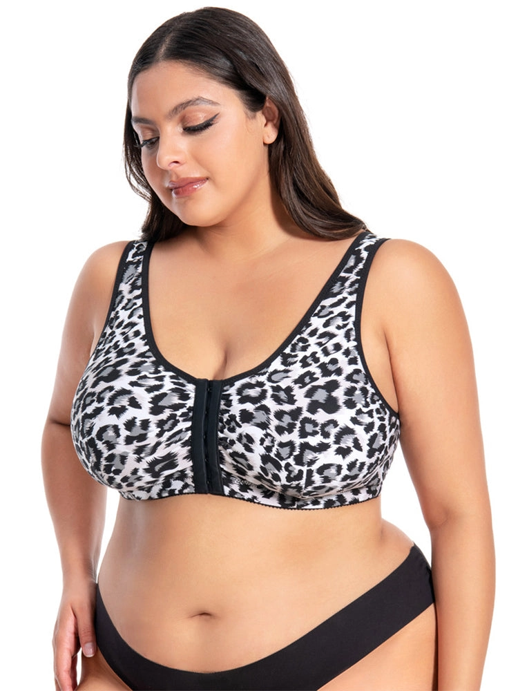 Leopard Print Front-Closure Wireless Bra