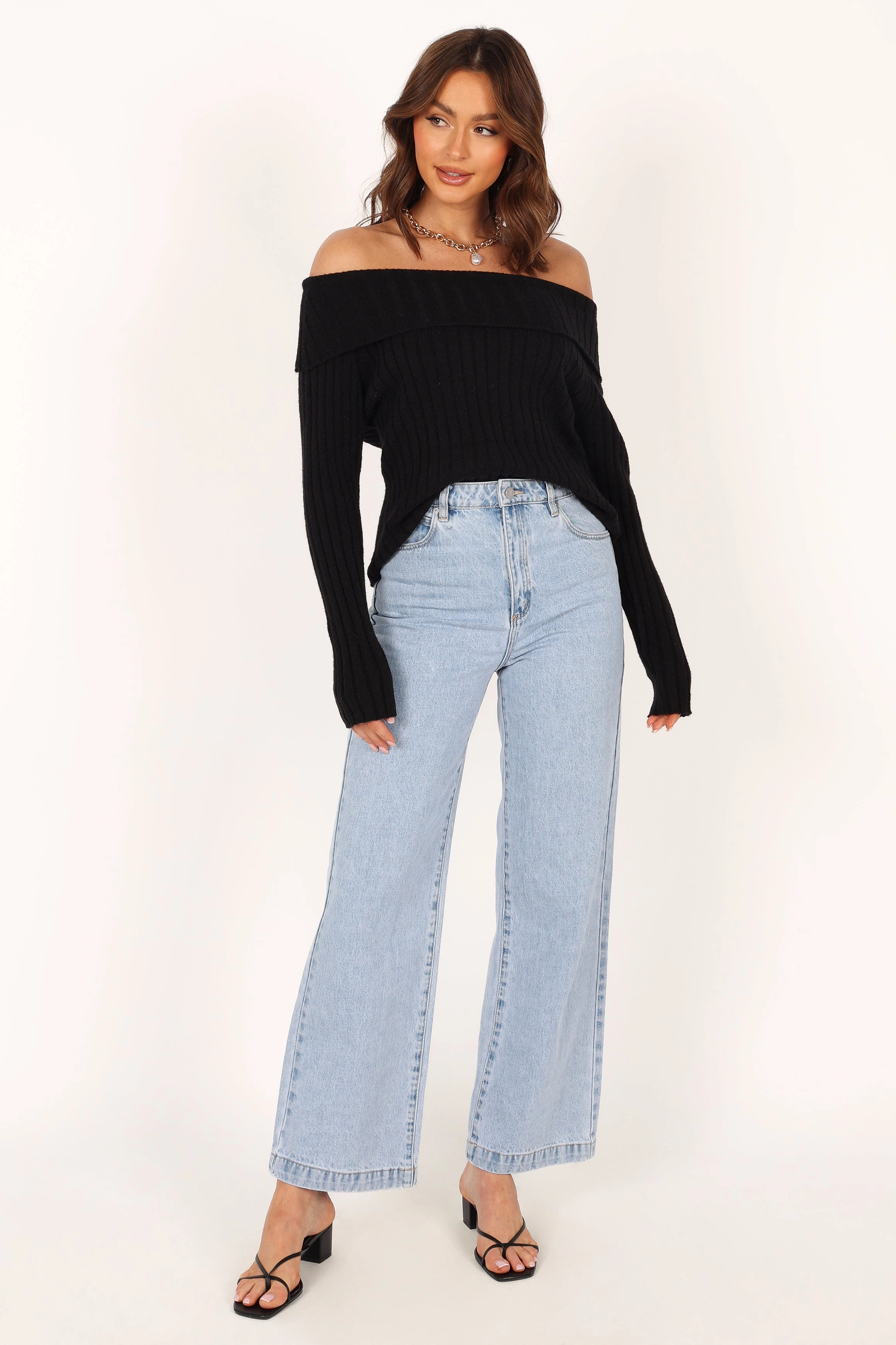 Marlon Off Shoulder Knit Top - Black