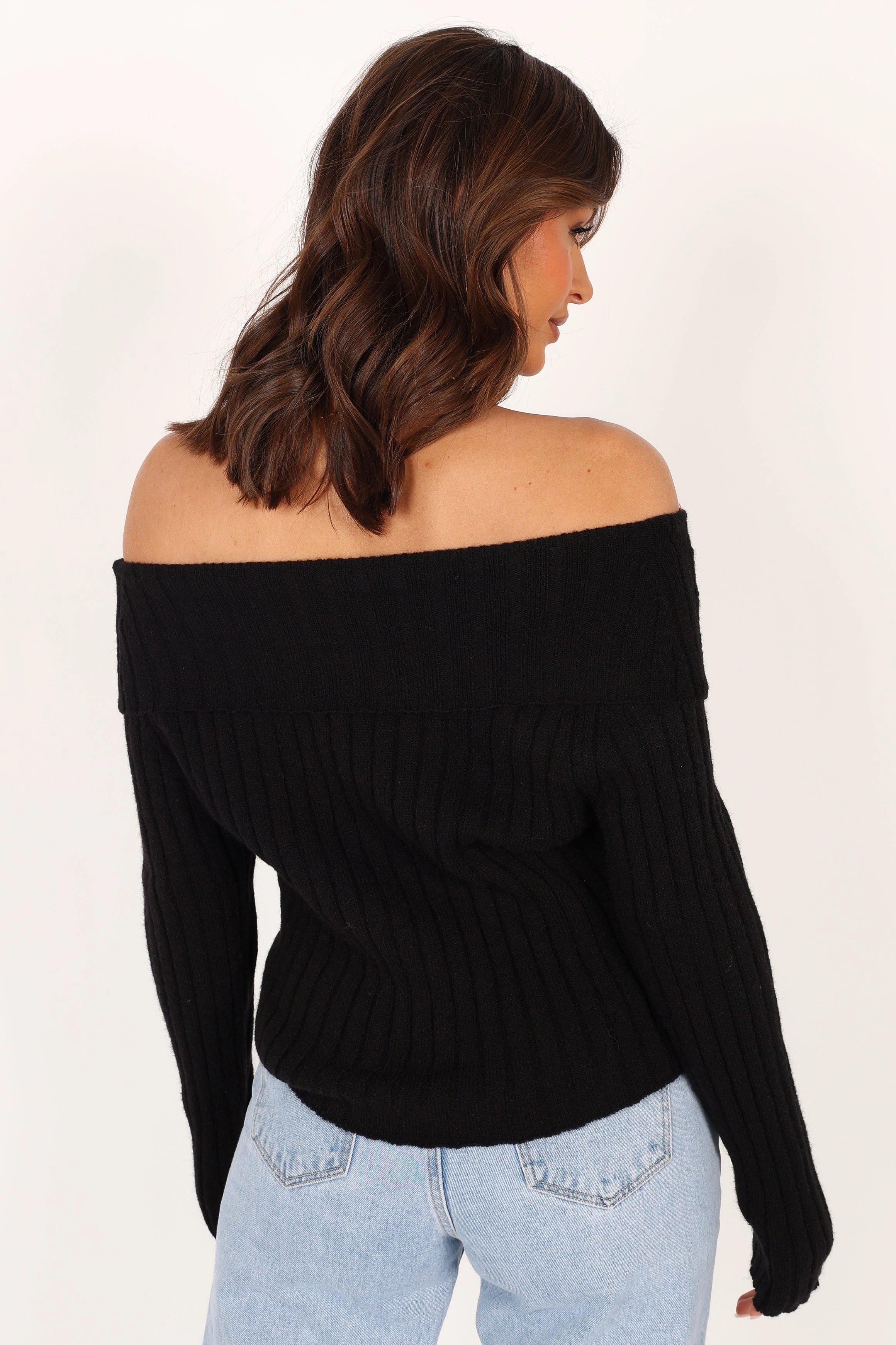 Marlon Off Shoulder Knit Top - Black