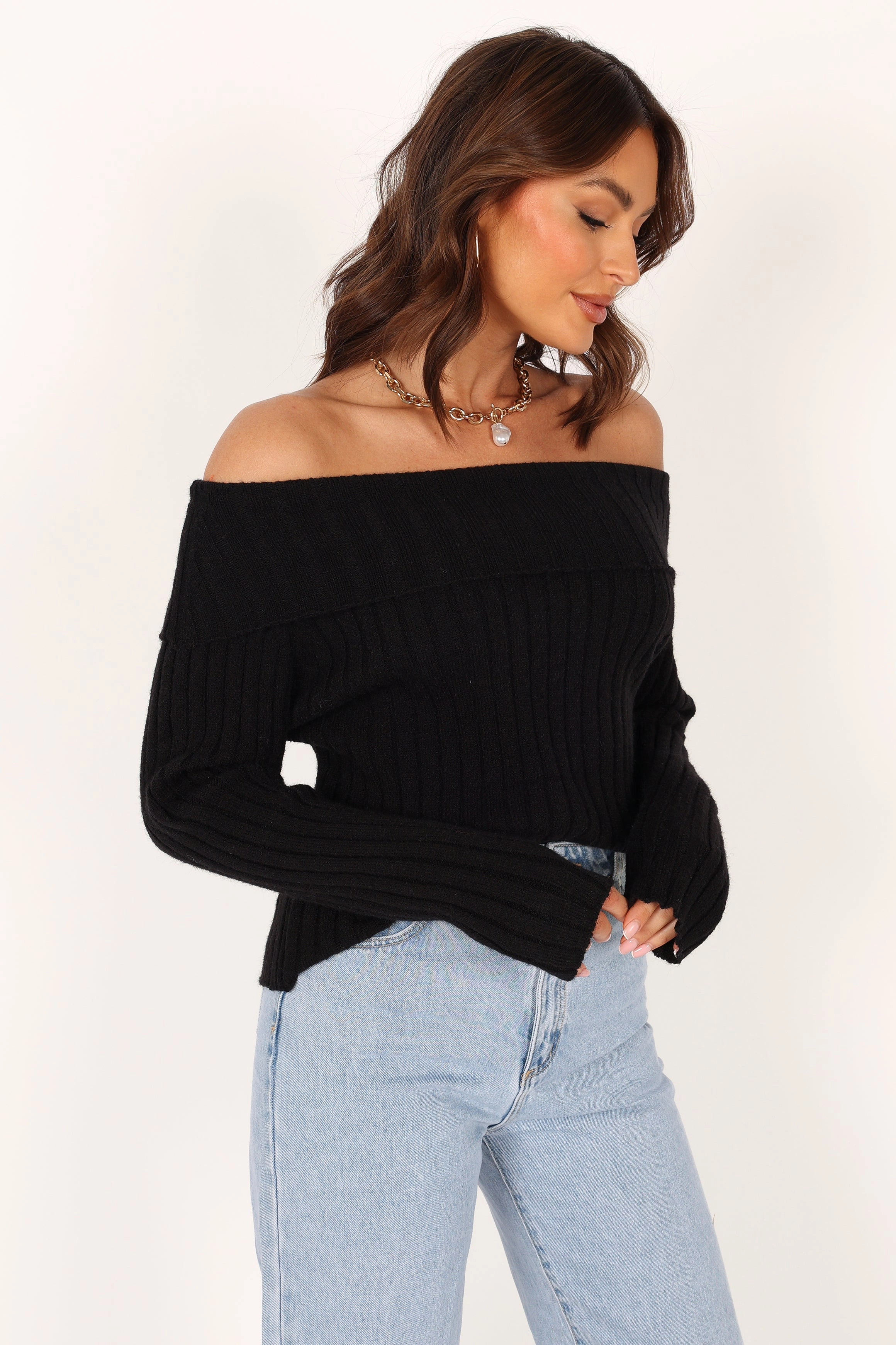Marlon Off Shoulder Knit Top - Black