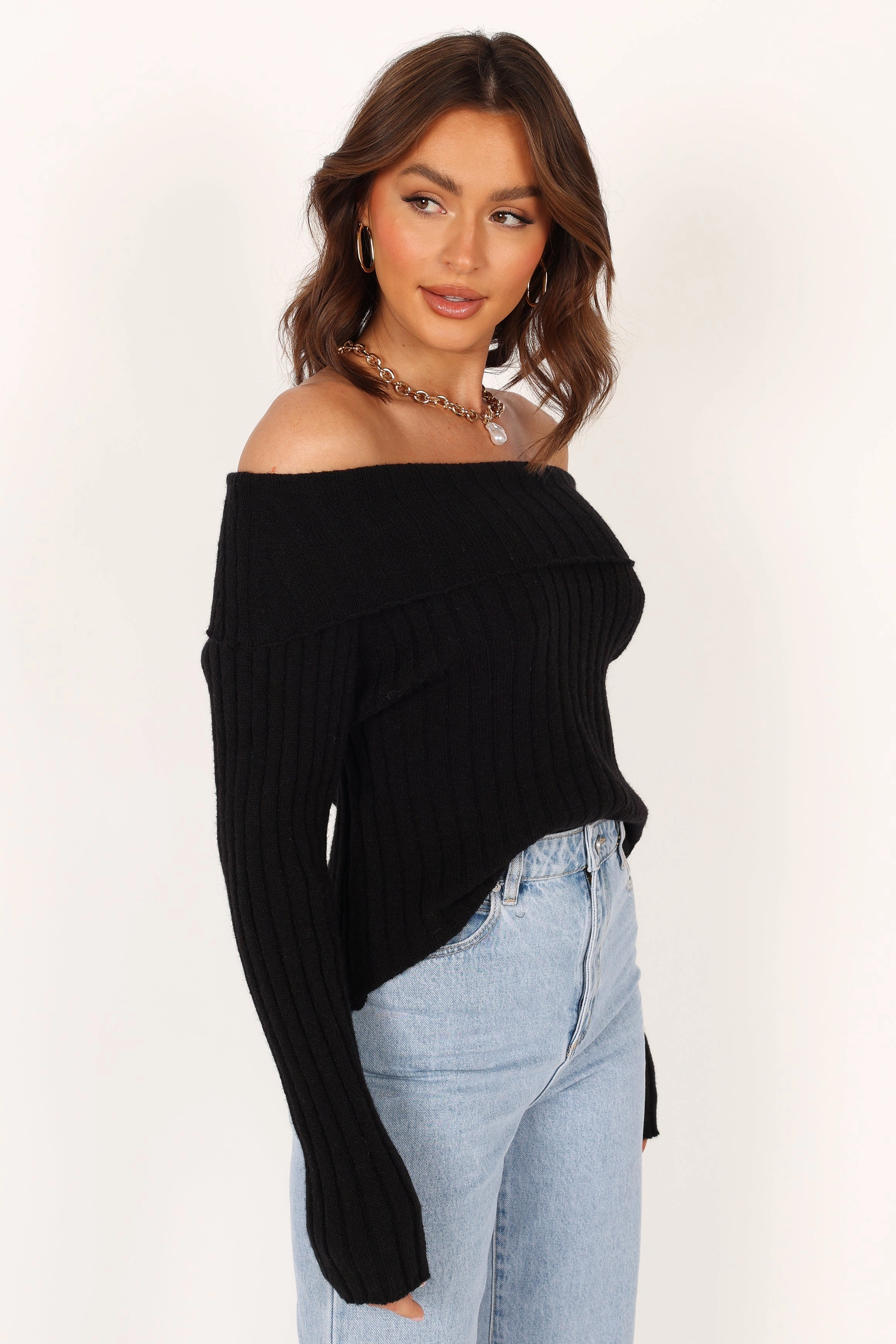 Marlon Off Shoulder Knit Top - Black