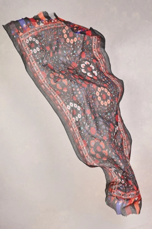 Maroon Paisley Wool Scarf - Multicolour