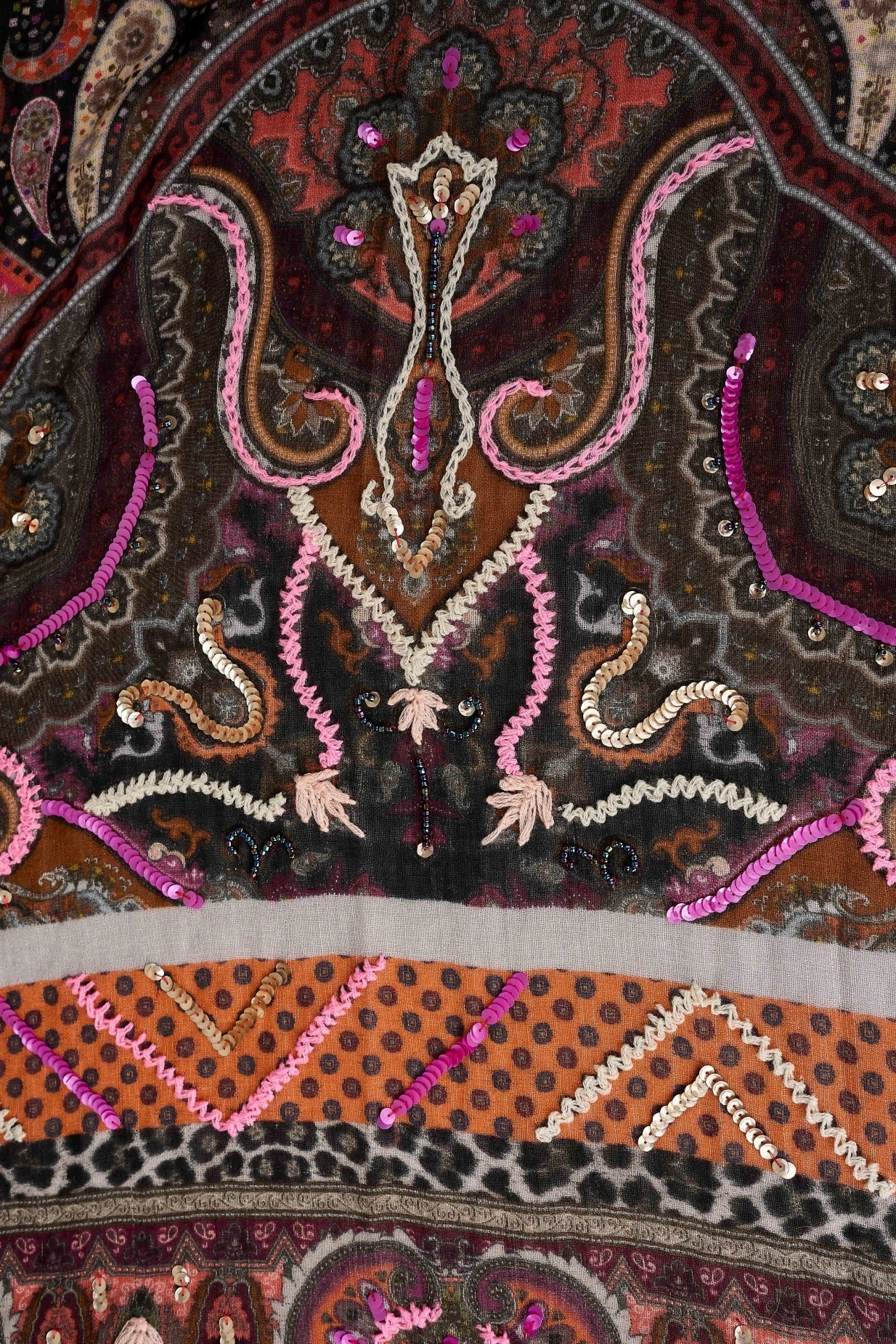 Maroon Paisley Wool Scarf - Multicolour