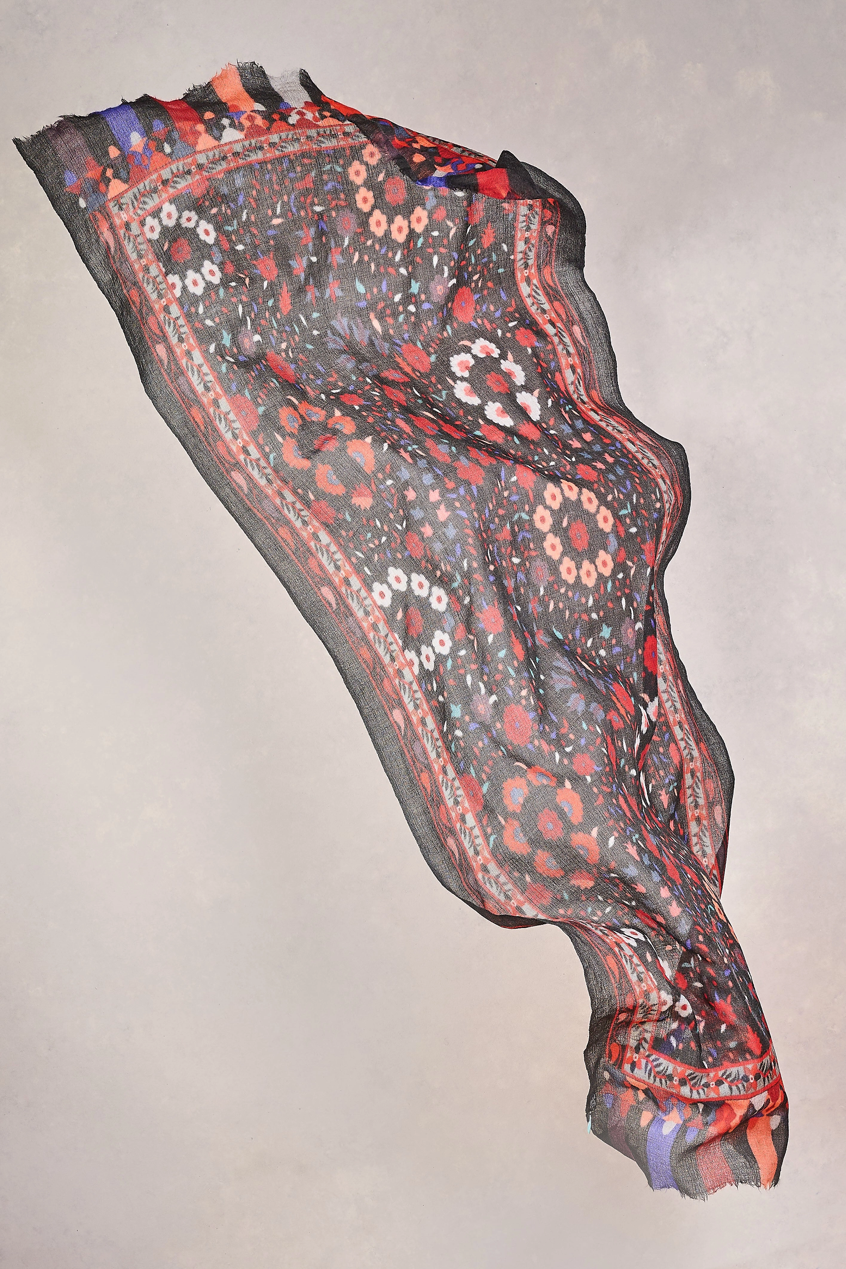 Maroon Paisley Wool Scarf - Multicolour