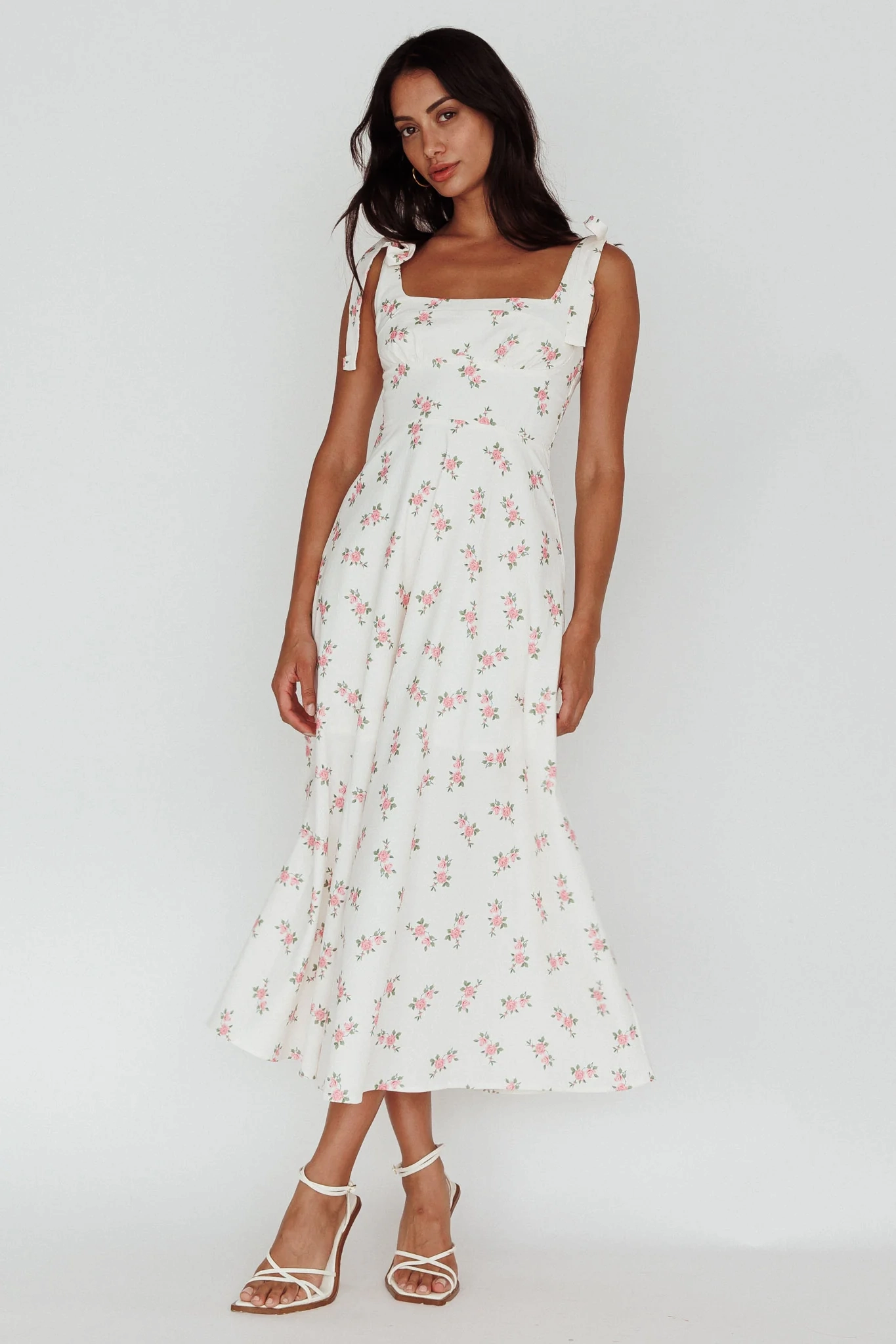 Mathilda Tied Shoulder Midi Dress Pink Floral